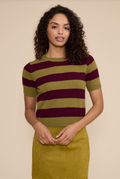 BOBBIE KNIT STRIPED TOP--GREEN PLUM