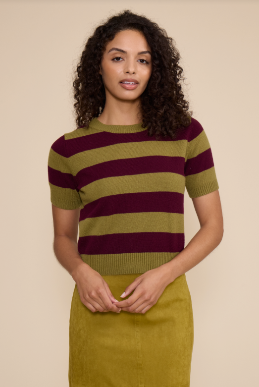 BOBBIE KNIT STRIPED TOP--GREEN PLUM