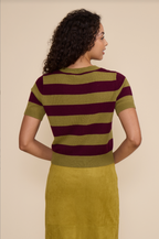 BOBBIE KNIT STRIPED TOP--GREEN PLUM