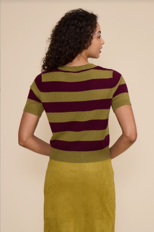 BOBBIE KNIT STRIPED TOP--GREEN PLUM