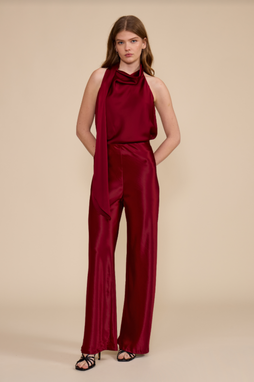 JEIEL SATIN BIAS PANT--MERLOT