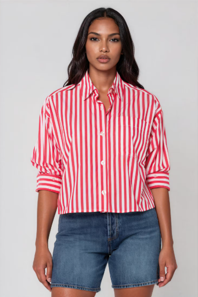 STORMI STRIPED TOP--RASPBERRY