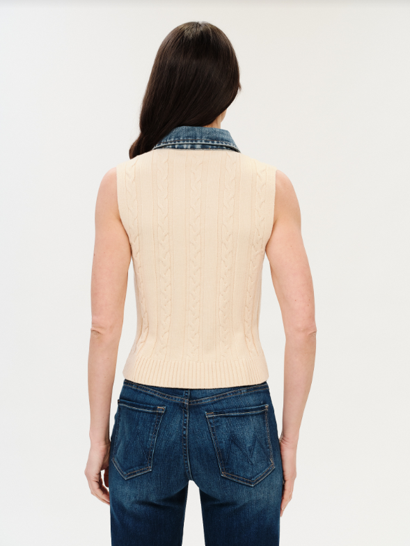 SIX FIFTY SLEEVELESS SWEATER VEST WITH DENIM COLLAR