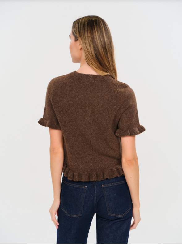 CLEO RUFFLE EDGING SWEATER--BROWN