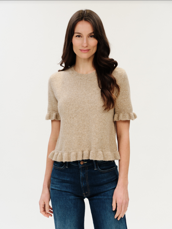 CLEO RUFFLE EDGING SWEATER--LATTE