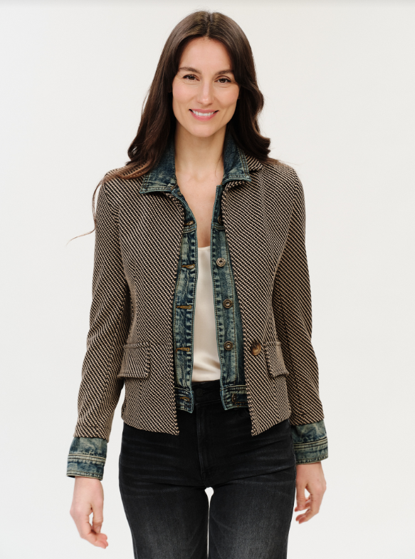CLARRISA MIXED MEDIA DENIM JACKET--LEXINGTON CHECK