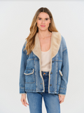 WYNN FAUX SHERPA SHAWL DENIM JACKET