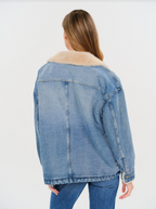 WYNN FAUX SHERPA SHAWL DENIM JACKET