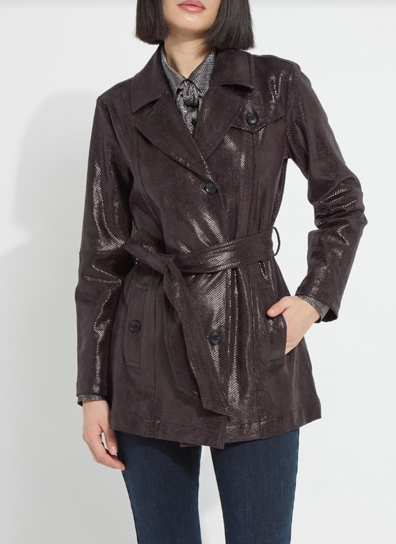 LYSSE MAVIS FOIL VEGAN SUEDE BELTED TRENCH COAT ESPRESSO SNAKE