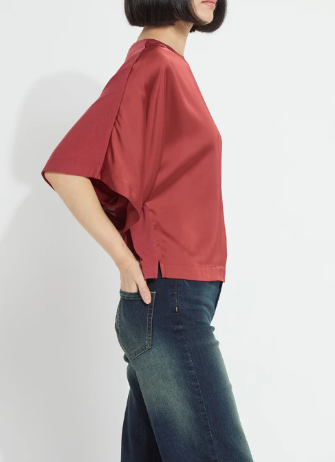LYSSE GINGER MIX-MEDIA DOLMAN TEE--COPPER BLUSH