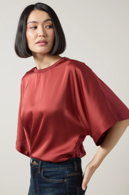 LYSSE GINGER MIX-MEDIA DOLMAN TEE--COPPER BLUSH