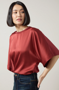 LYSSE GINGER MIX-MEDIA DOLMAN TEE--COPPER BLUSH