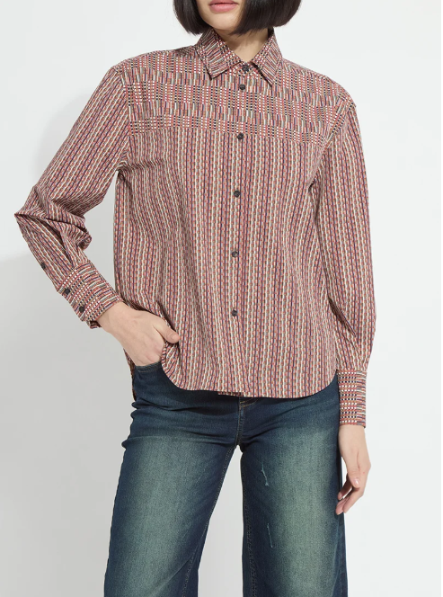 LYSSÉ  MARJORIE PLACED PRINT TRANSEASONAL CROSSOVER TOP