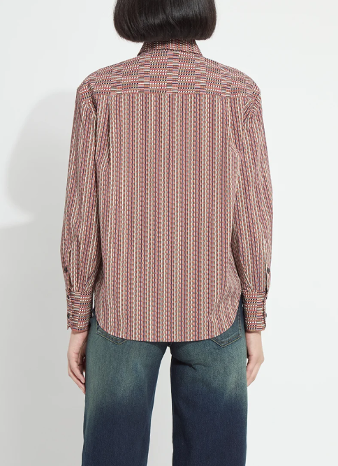 LYSSÉ  MARJORIE PLACED PRINT TRANSEASONAL CROSSOVER TOP