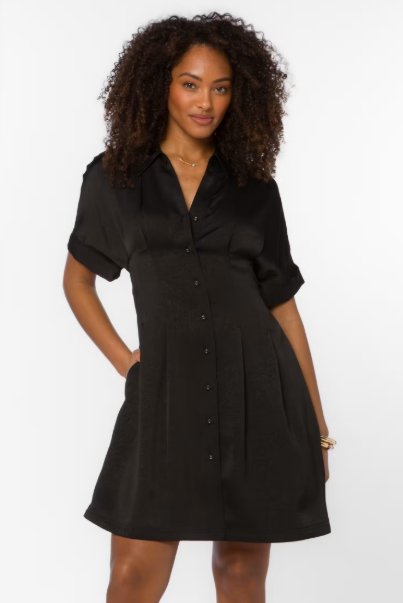 VELVET HEART DARLEEN SHORT CUFFED DRESS--BLACK