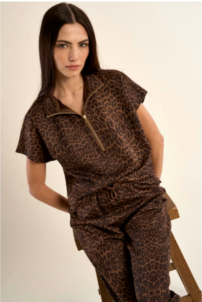 LEOPARD BROWN SLEEVELESS SWEAT TOP