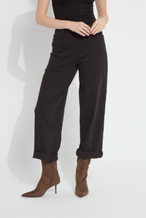 LYSSE PENELOPE CURVED CUFFED PANT--BLACK