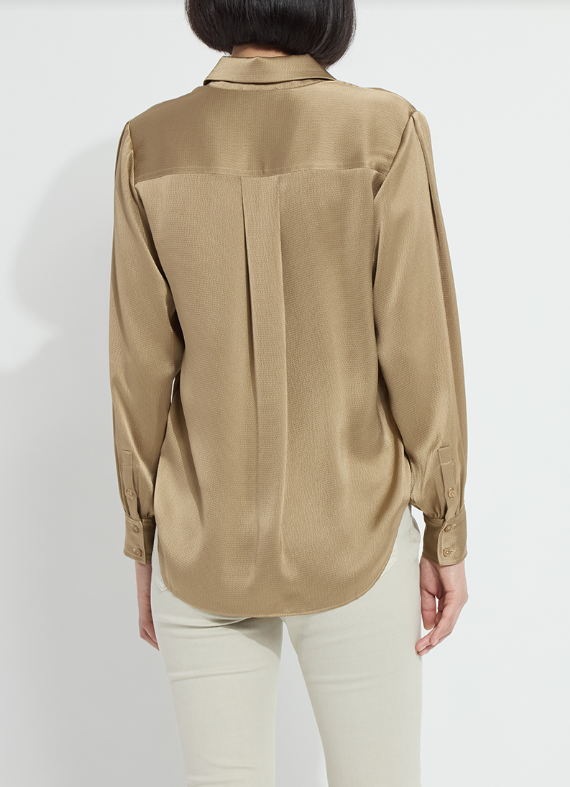 LYSSE MABEL COLLARED POPOVER SHIRT--GOLDEN OLIVE