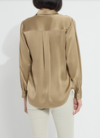LYSSE MABEL COLLARED POPOVER SHIRT--GOLDEN OLIVE