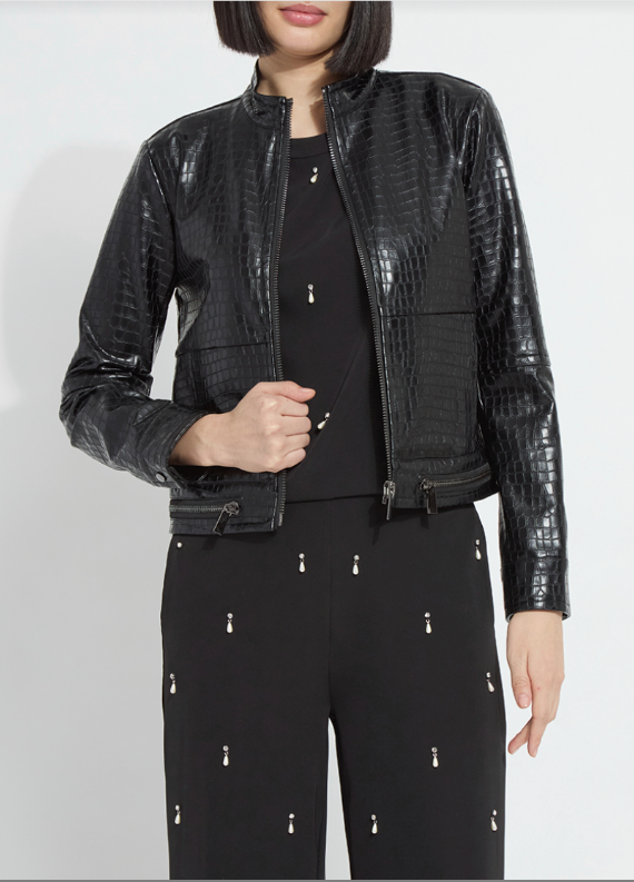 LYSSE YARA CROC LEATHER MOTO JACKET--BLACK