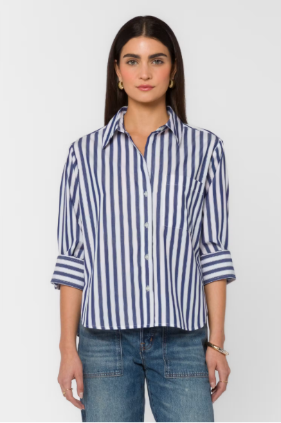 VELVET HEART VALENCIA STRIPE SHIRT--BLUE