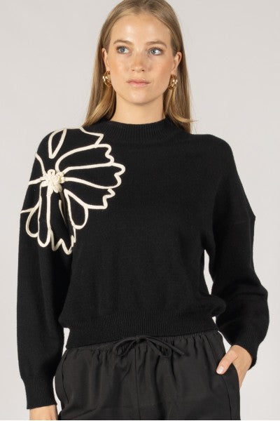 MY INSPIRATION FLORAL SWEATER--BLACK/IVORY