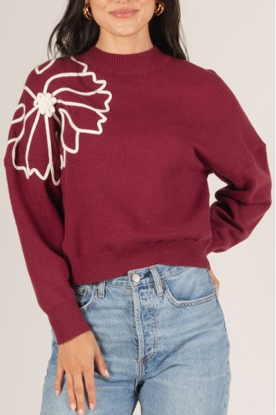 MY INSPIRATION FLORAL SWEATER--BURGUNDY/IVORY