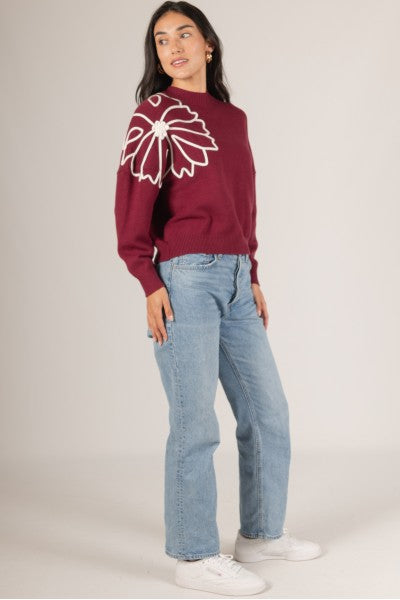 MY INSPIRATION FLORAL SWEATER--BURGUNDY/IVORY