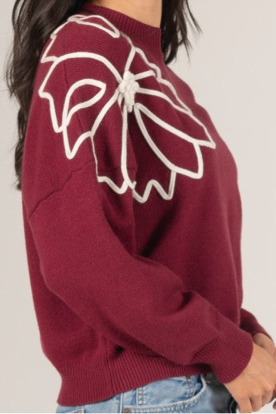 MY INSPIRATION FLORAL SWEATER--BURGUNDY/IVORY