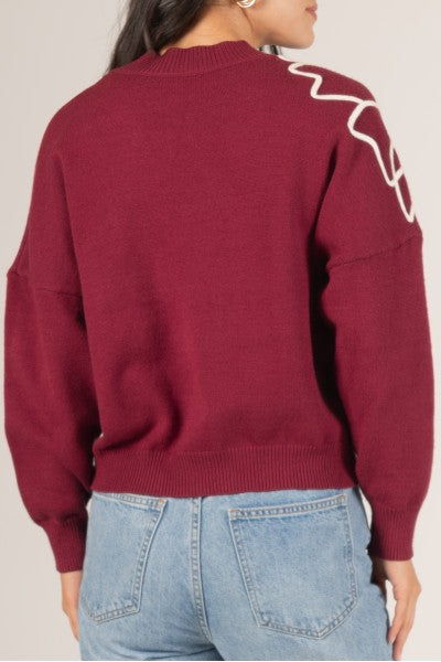 MY INSPIRATION FLORAL SWEATER--BURGUNDY/IVORY