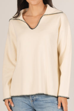 KEEP ME WARM STICH DETAILED SWEATER--CREAM