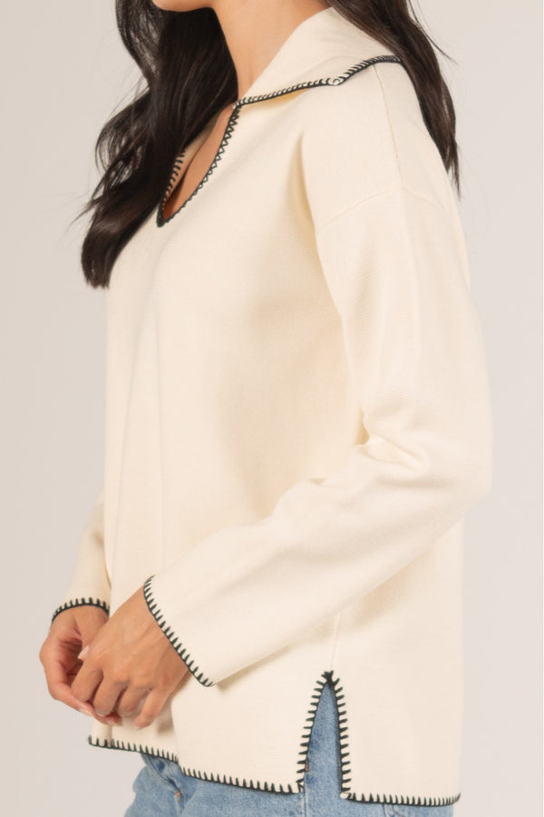 KEEP ME WARM STICH DETAILED SWEATER--CREAM