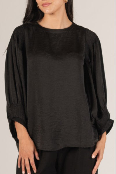 IT'S ABOUT TIME SATIN TOP--BLACK