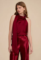 FAITH HALTER SCARF TOP--MERLOT