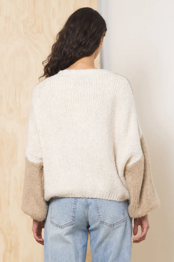 VINTAGE HAVANA COLOR BLOCK CARDIGAN--TAUPE MIX