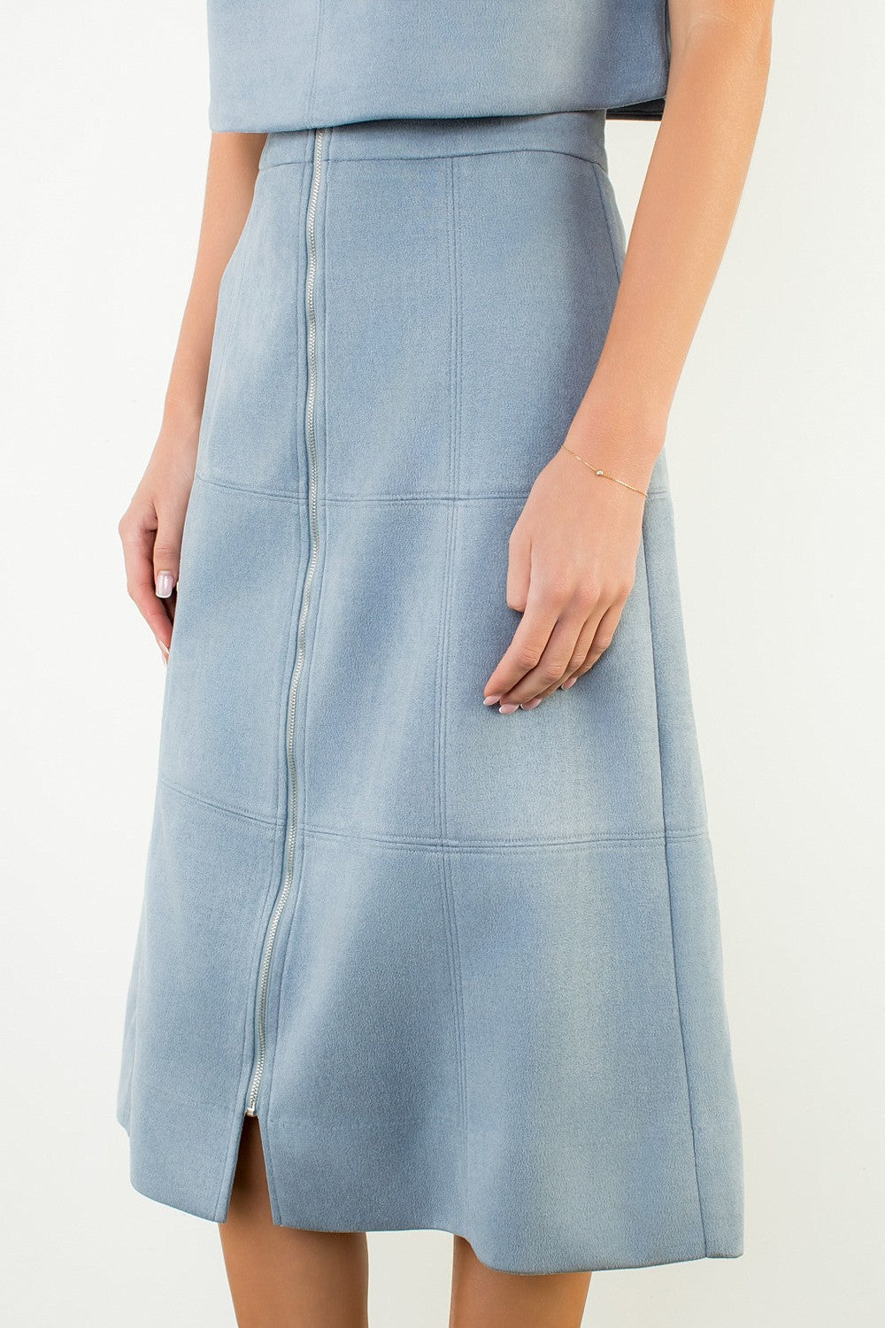 BABY BLUE SUEDE ZIPPER SKIRT