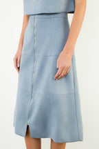 BABY BLUE SUEDE ZIPPER SKIRT