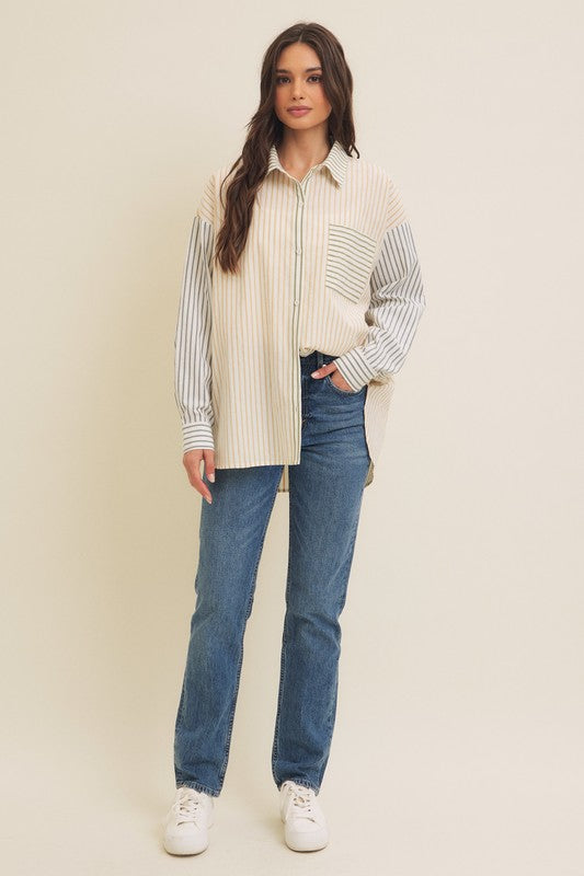 COLORBLOCK STRIPED BUTTON DOWN TOP--MULTI