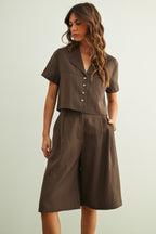 BUTTON FRONT TOP--BROWN