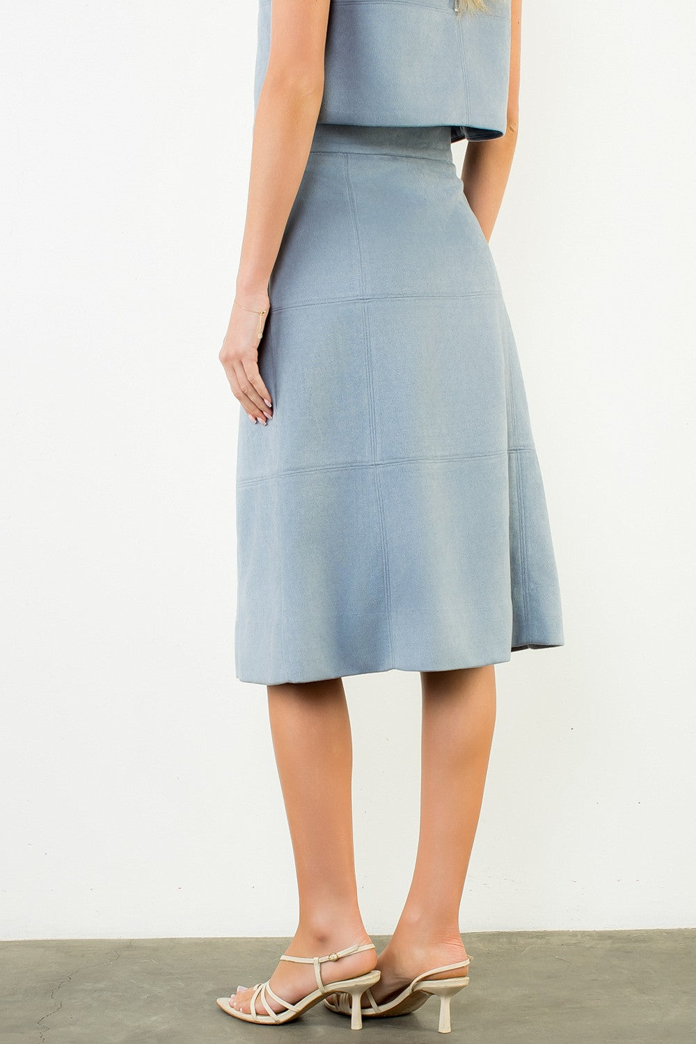 BABY BLUE SUEDE ZIPPER SKIRT