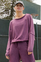 MW CROPPED FRENCH TERRY PULLOVER--BLACK CHERRY