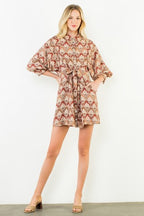 LONG SLEEVE PATTERN BUTTON DOWN DRESS--FALL MIX