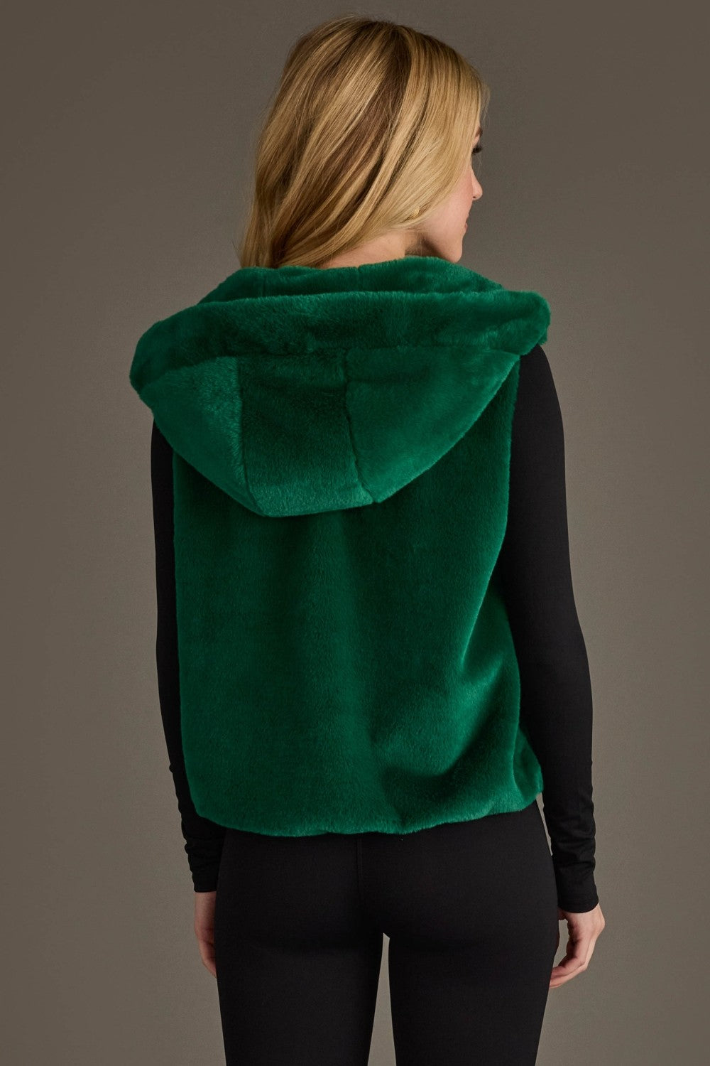 FAUX FUR VEST--GREEN