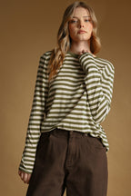 LS STRIPE KNITTED TOP--MATCHA