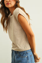 STRIPE PATTERN SLUB TOP--TAN/WHITE