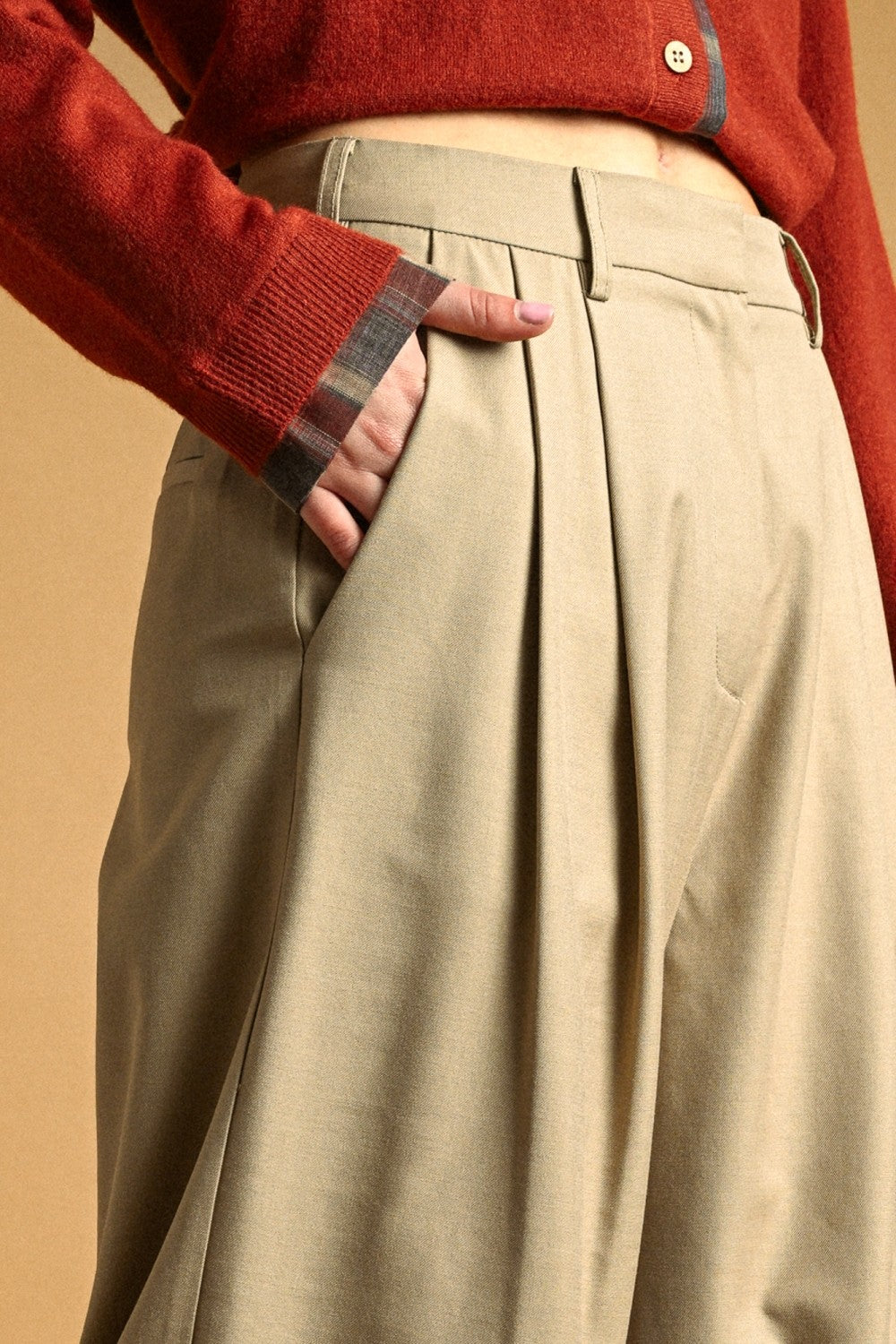 PLEATED DETAIL BERMUDAS--SAND