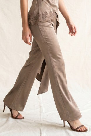SATIN WIDE LEG TROUSERS--MOCHA