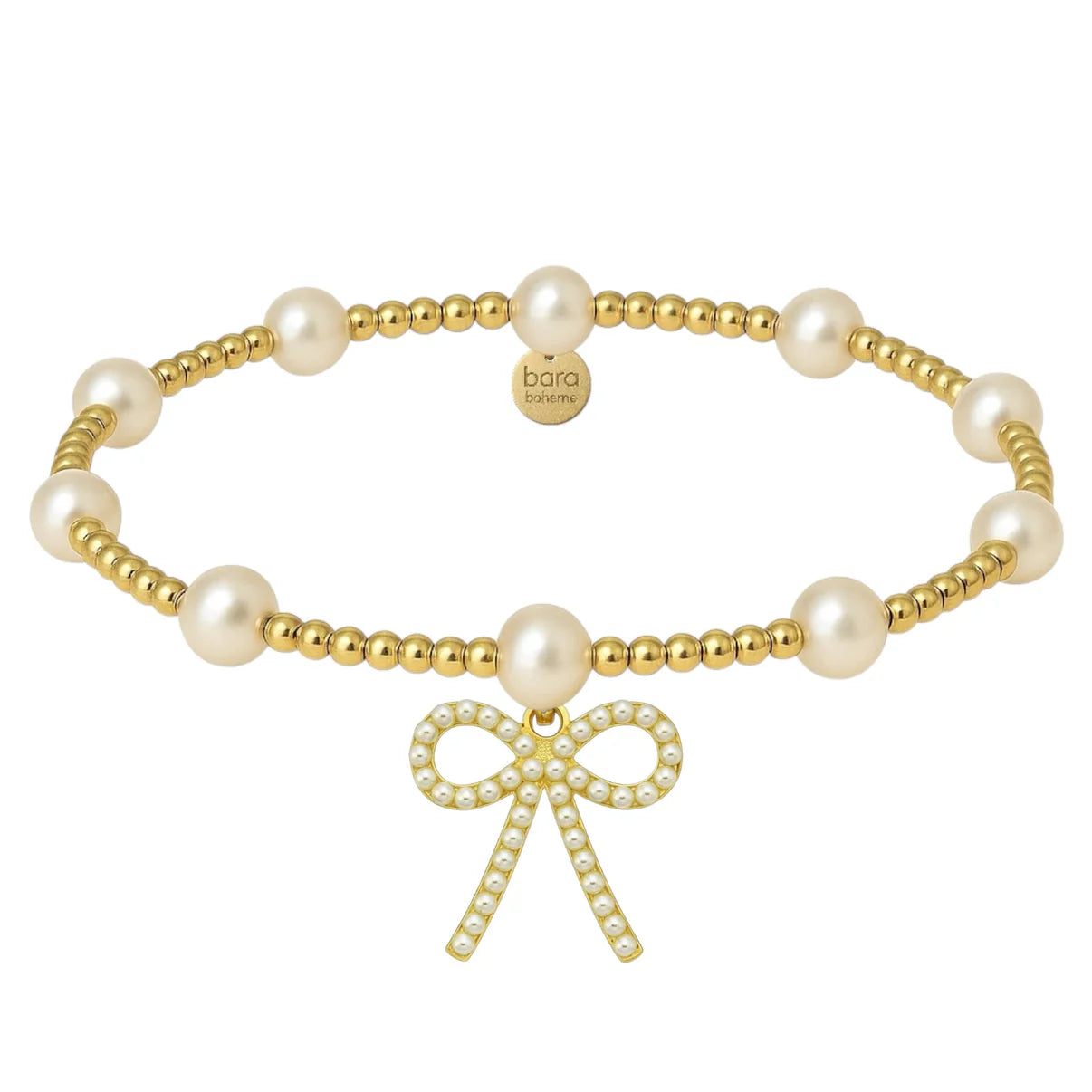 BARA PEARL BOW CHARM GOLD FILLED BRACELET