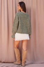 FLORAL EMBROIDERED CARDIGAN--OLIVE