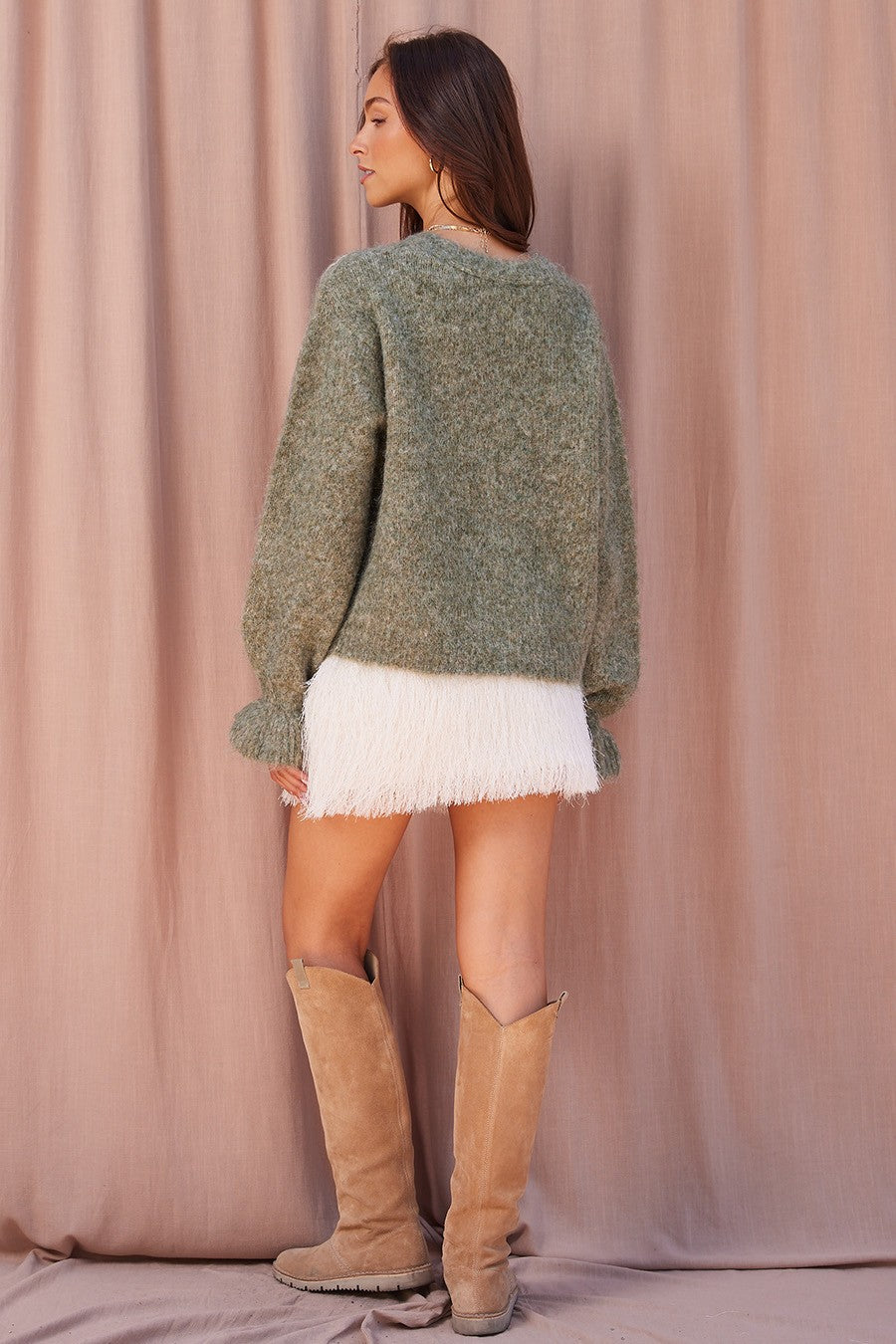 FLORAL EMBROIDERED CARDIGAN--OLIVE